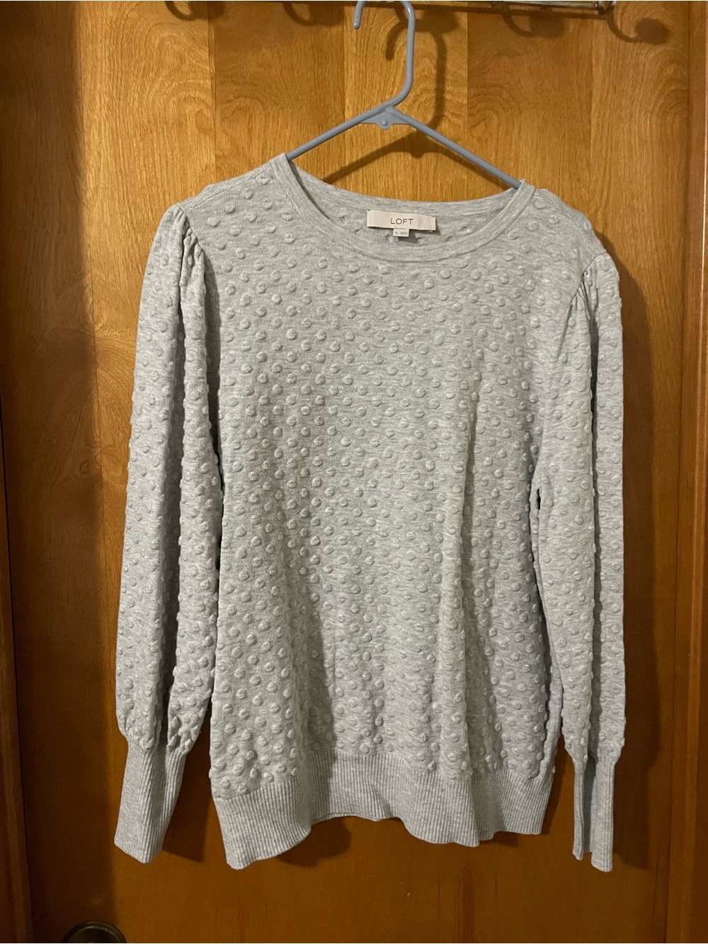LOFT Light Gray Dot-Texture Crewneck Sweater
